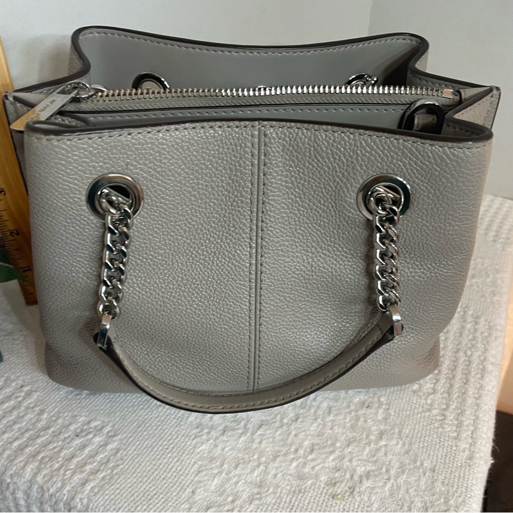 Michael Kors Small Teagan Messenger Tote Bag Silver Chain Handle~~Gray - Picture 12 of 12